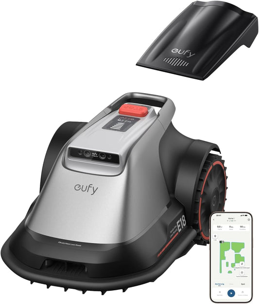 eufy E18 Mähroboter ohne Begrenzungskabel, Keine Signalausfälle, Kein RTK, TrueVision Technologie, GNSS System, Garten bis 1200m², Präzisionsrandschnitt, Hindernisvermeidung, App-Steuerung