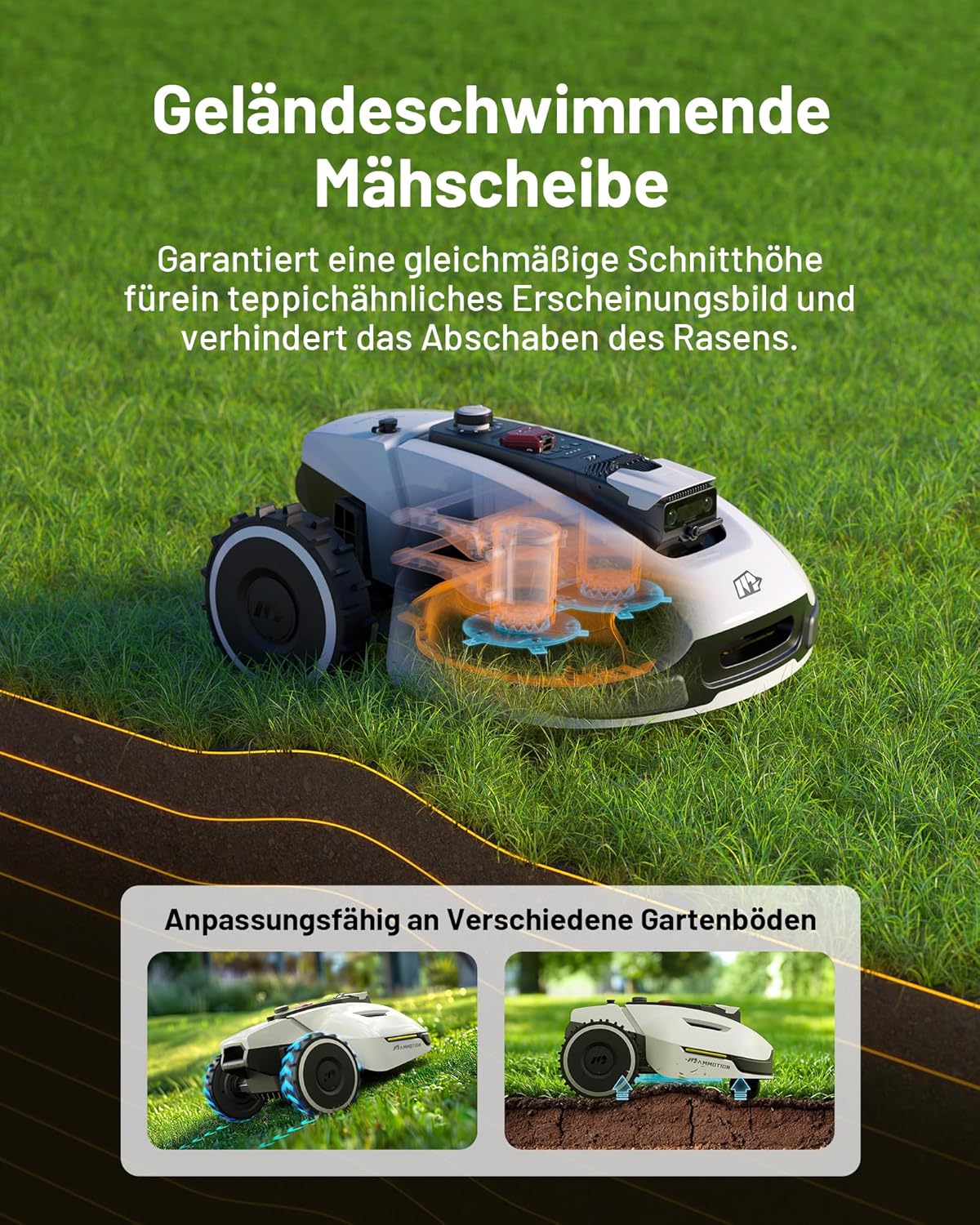 MAMMOTION YUKA 2000 Mähroboter mit Kehrmaschine, NetRTK+Vision, Keine RTK-Antenne erforderlich, Auto-Kartierung, Empf. 2000m², Max. 2800m², mit 4G-Modul, 80% Steigung